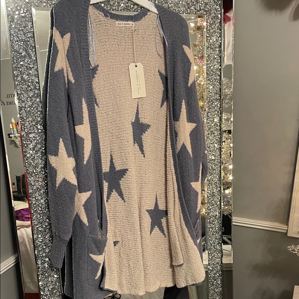 Moon & Madison Starry Blue and Cream Cardigan